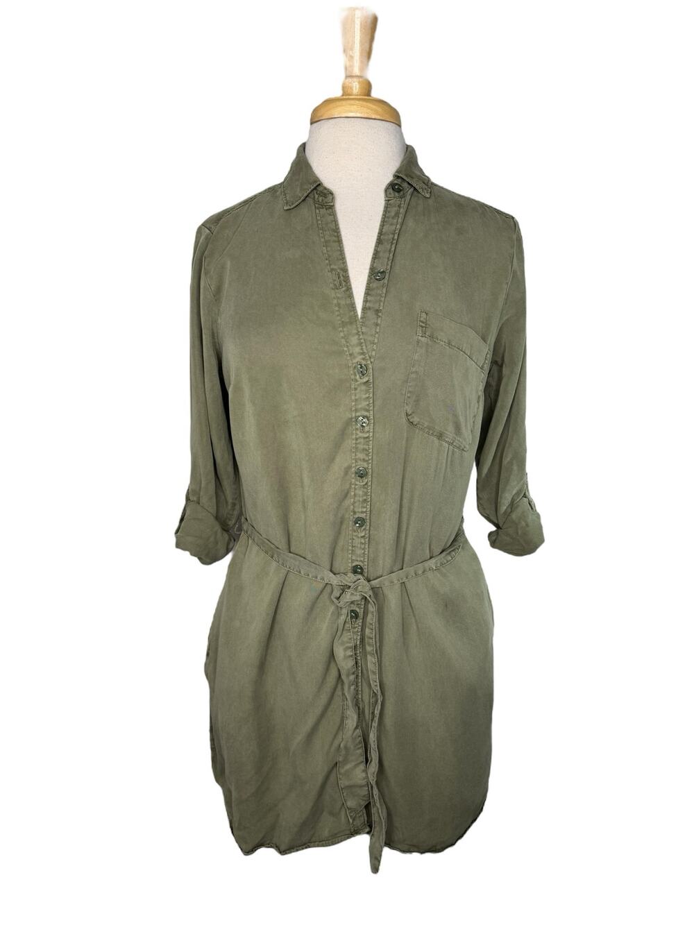 ABERCROMBIE & FITCH Army Green Utility Belted Mini Shirt Dress Sz Medium Petite
